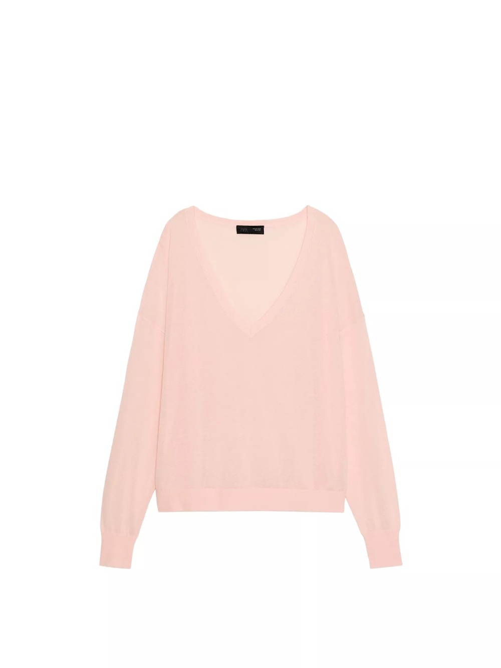 Zara Fine Knot V Neck Jumper | Large | Pastel Pink